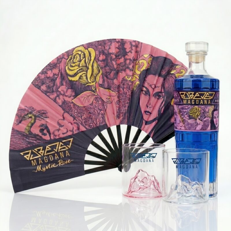 Magdana Gin Liqueur Mysterious Rose 0.7L + 2 Branded Glasses + Hand Fan