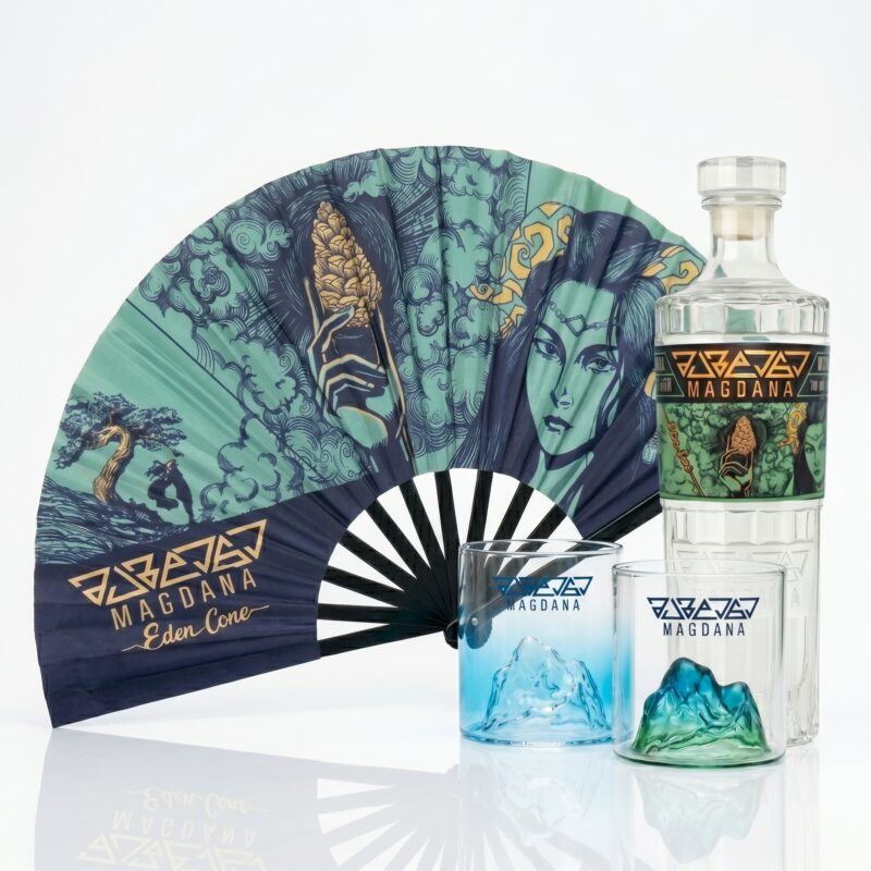 Magdana Gin Liqueur Eden's Cone 0.7L + 2 Branded Glasses + Hand Fan